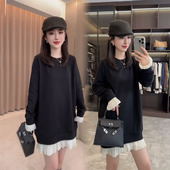 新款 欧货时尚 底边褶皱拼接宽松减龄连衣裙2025秋季 简约洋气卫衣裙