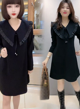 2023年春秋新款连衣裙韩版宽松显瘦娃娃领女中长款网红时尚打底裙