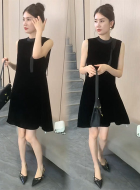 优雅精致感时尚连衣裙女2025夏季新款韩版气质显瘦无袖背心丝绒裙