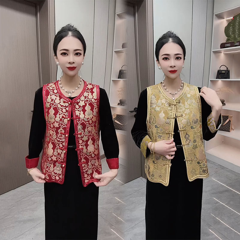 新中式国风复古盘扣提花马夹女2026早春新款宽松遮肉立领无袖坎肩,女装/女士精品,马夹,淘宝优惠券,粉丝福利购,淘宝优惠卷