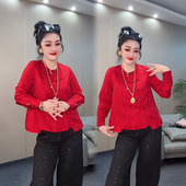 宽松上衣 盘扣圆领衬衫 2026早春新款 拜年服喜庆红色提花国风新中式