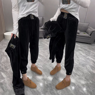 欧货黑色金丝绒裤子女2026秋冬新款弹力显瘦休闲裤百搭束脚九分裤