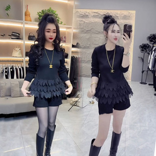 时尚套装女2026早春新款流苏拼接圆领上衣高腰短裤显瘦减龄两件套