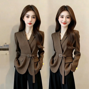 通勤OL名媛风翻领外套系带百搭长袖 新款 西服 女2026春季 高级感西装