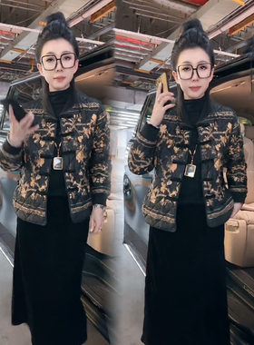 复古花色休闲显瘦国风盘扣棉服女