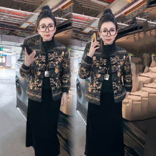 2026秋冬新款百搭时髦国风盘扣棉服女复古花色休闲显瘦薄棉短外套