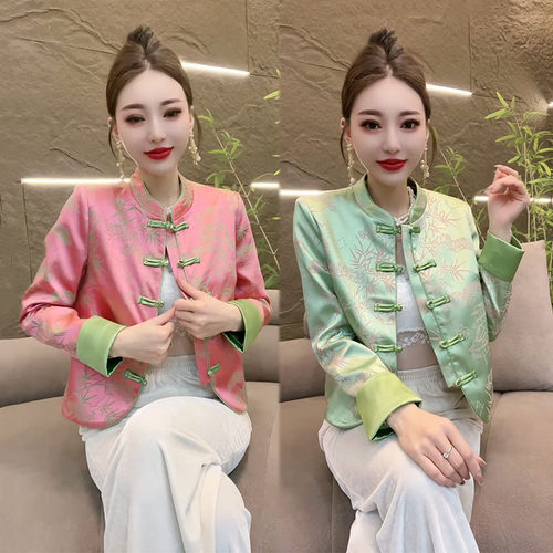 名媛国风唐装盘扣复古提花短外套