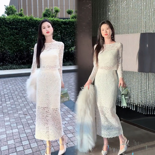 2025春季新款精美时尚套装裙女神范气质蕾丝上衣显瘦包臀裙两件套