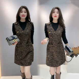 豹纹坎袖 欧货时尚 高档气质小衫 女2025网红秋冬新款 裙两件套潮 套装