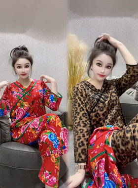 网红盘扣宽松名族风家居服套装女