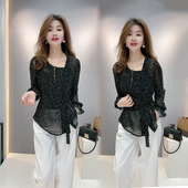 雪纺纱女方领系带百搭防晒长袖 波点设计洋气时尚 上衣 新款 2025夏季