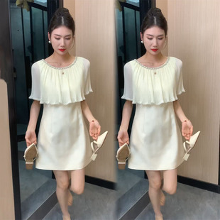 欧货时装连衣裙女2026夏季新款洋气重工钉珠披肩领修身短款西服裙