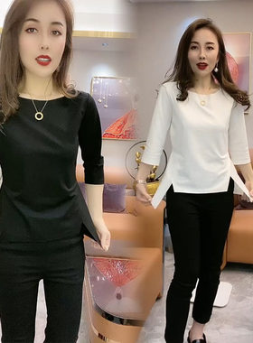 百搭T恤衫2026年春夏季新款打底时尚设小心机韩版显瘦不规则女衫