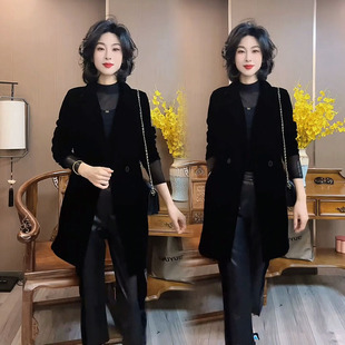 休闲高端宽松中长款丝绒西装女2026秋季新款时髦气质修身风衣外套