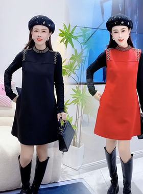 时尚套装裙2024年春季新款百搭女打底T恤重工气质显瘦砍袖连衣裙