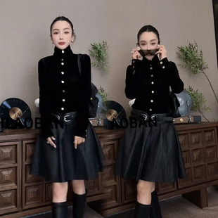 2026秋季新款高级感减龄时髦丝绒衬衫女气质修身显瘦长袖立领上衣