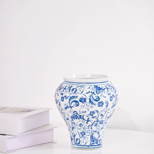 复古新中式青花瓷花盆室内桌面土培花卉绿植装饰客厅玄关花器摆件