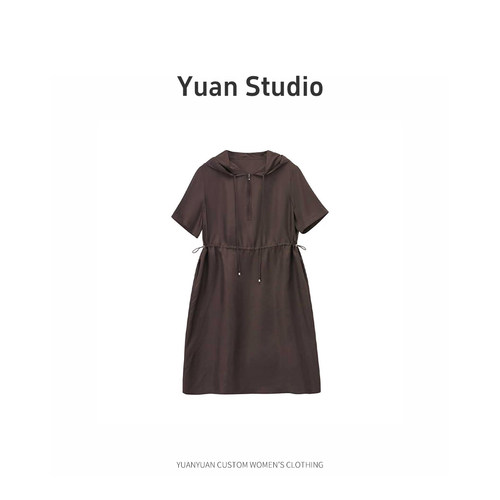 【YUAN】初梦新款桑蚕丝电力纺休闲气质连帽收腰连衣裙82663939