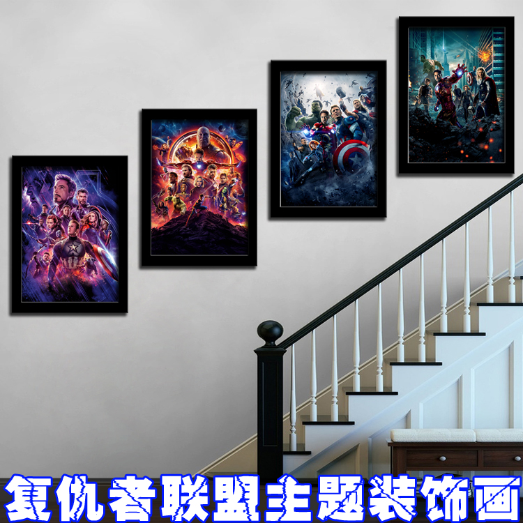 复仇者联盟电影主题装饰画美国队长钢铁侠家居酒吧影咖网咖照片墙图片