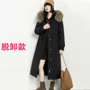 2025新款羽绒服女中长款过膝活里活面简单款外套活帽九成品衣壳