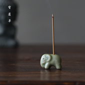 中式 青瓷瑞兽小香插 线香座摆件 古典青釉瓷茶宠茶玩手把件香道具