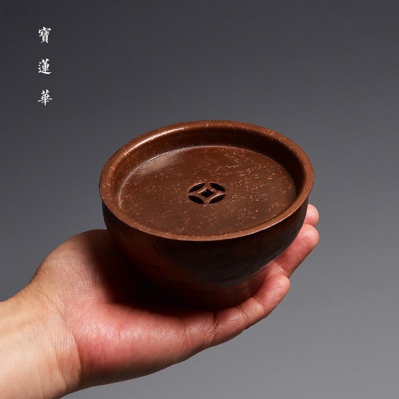 手工锤揲紫铜建水 铜水盂小水洗铜茶洗 铜茶渣斗茶道养壶托壶笔洗