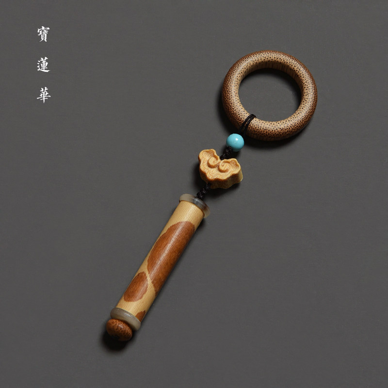 红湘妃竹镶花牛角竹节 文玩手把件 竹挂件勒子 背云小挂坠 竹饰品