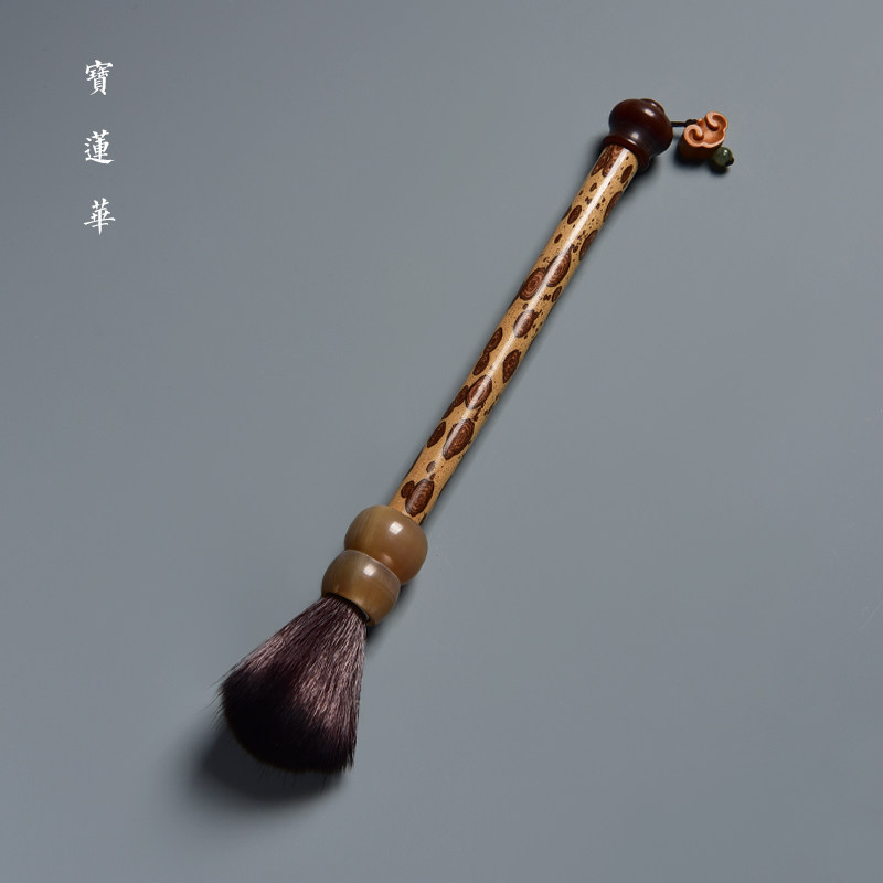 精品特满花纹梅鹿竹养壶笔 镶牛角刷壶笔 壶刷子茶壶毛笔茶道配件
