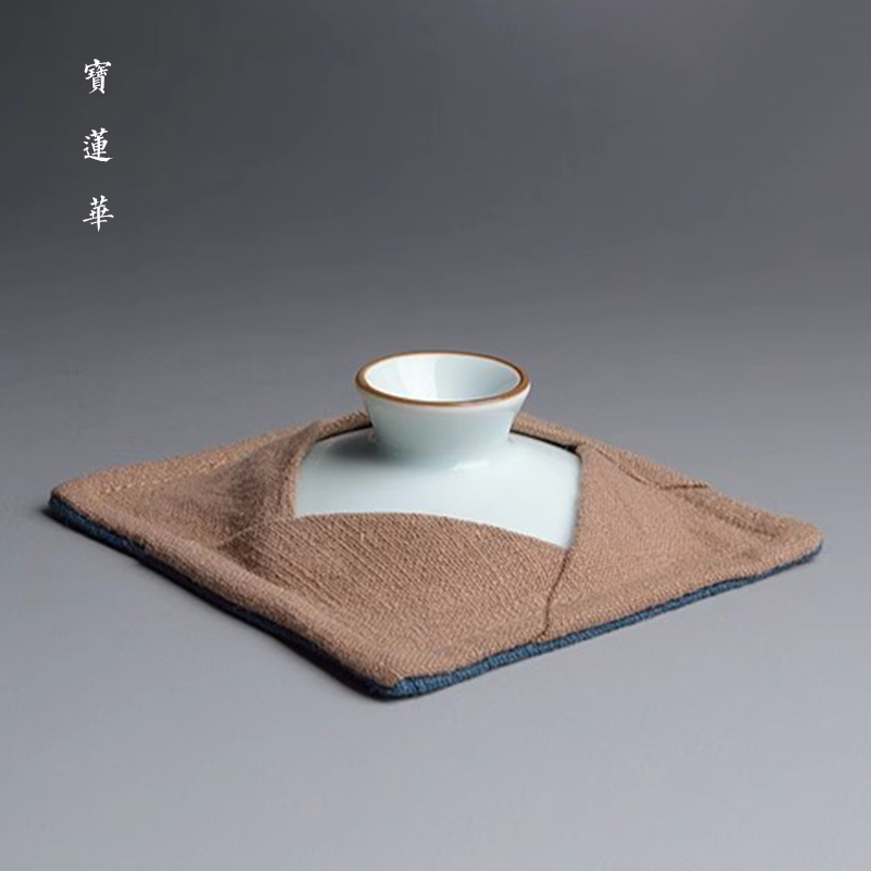 盖布复古风纯棉麻保护便携茶碗