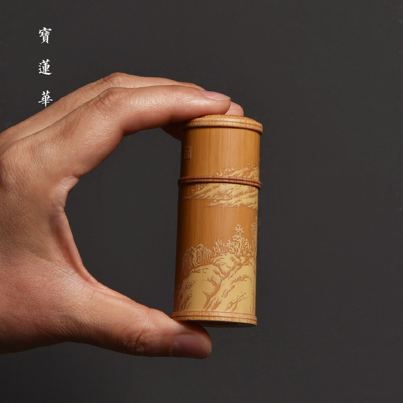 袖珍小巧手工留青竹刻小竹罐 牙签筒竹茶叶罐香粉罐 竹制文玩清供