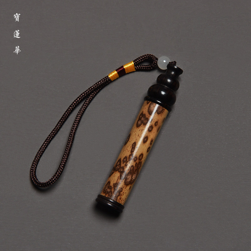 宝莲华特选梅鹿竹牙签筒 黑檀木葫芦头 茶道把玩件沉香筒牙签盒桶