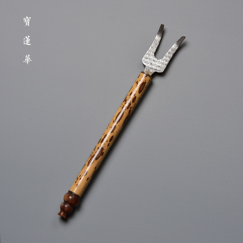 天然满花纹梅鹿竹壶盖叉 手工竹壶盖叉 夹插壶呈铁盖插壶盖插盖夹