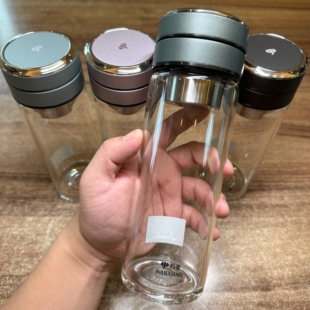 万象单层茶水分离杯加厚玻璃通透杯身磨砂质感杯盖商务送礼佳选