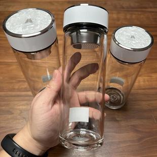 万象玻璃杯通透杯身杯盖舒适旋感贝壳纹图案典雅纯白系列送礼礼袋