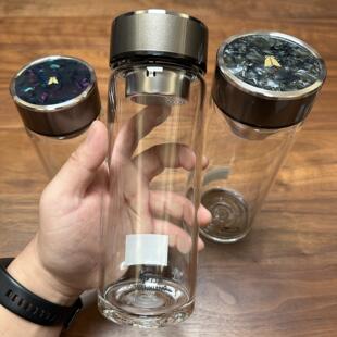 万象玻璃杯通透杯身舒适旋盖经典商务款时光图案杯盖性价比出色