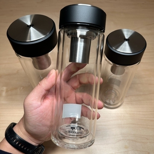 万象单层双层玻璃杯磨砂质感杯盖带滤网泡茶水杯简约商务便携