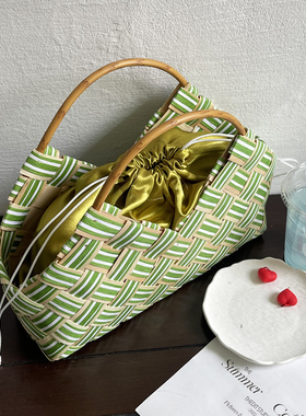 手提女包 ins风百搭  送内袋 复古 沙滩编织包