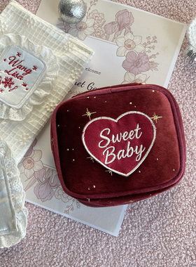 定制logo可爱少女心爱心刺绣卫生巾收纳包便携拉链化妆包日系