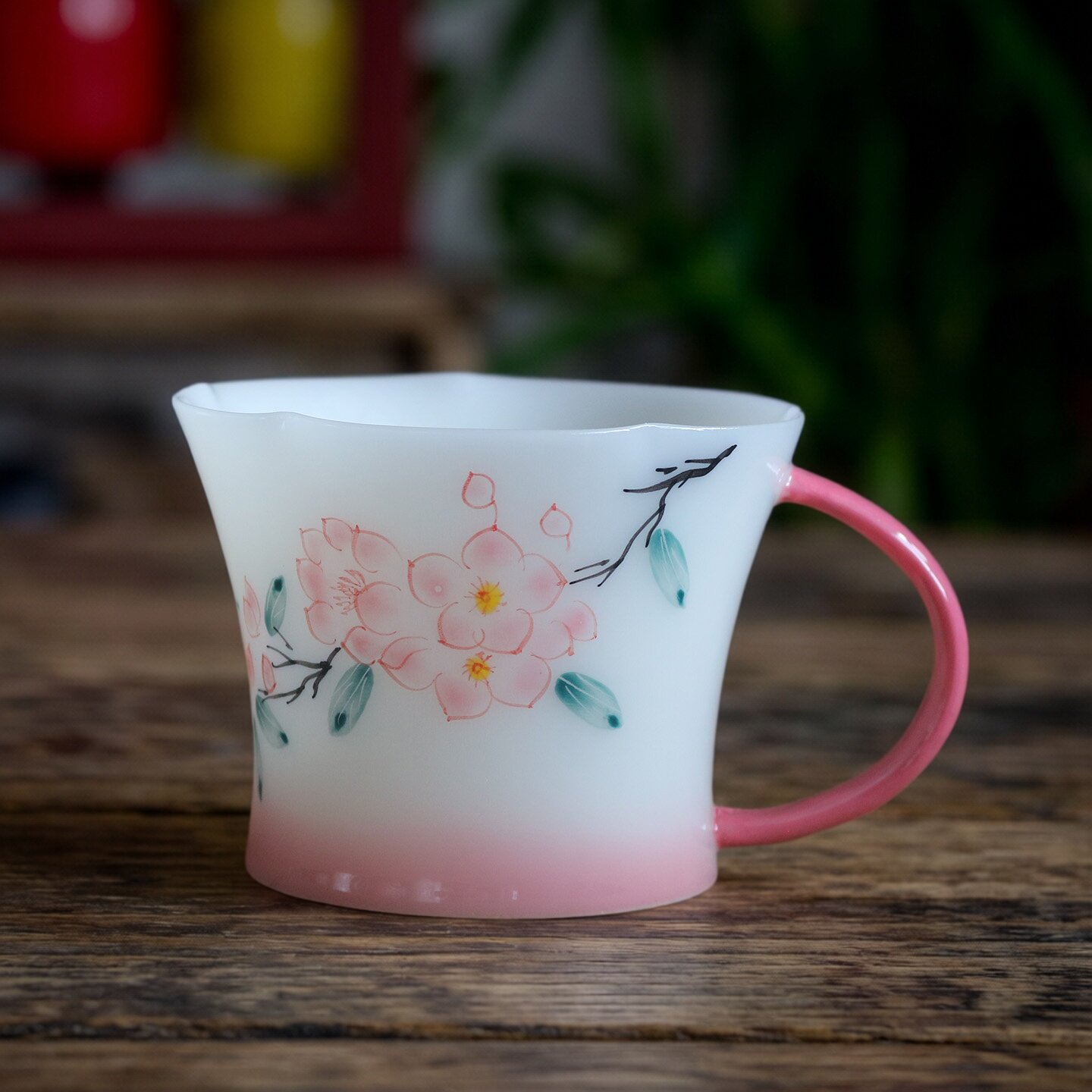 璞玉下午茶咖啡杯有耳隔热品茗杯手绘釉下彩高温瓷杯子带把茶杯