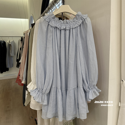 韩系荷叶边一字肩娃娃裙连衣裙女