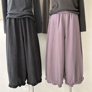 脚褶皱毛呢裤 小个子九分裤 灯笼裤 松紧腰百搭休闲裤 秋冬新品 日系裤