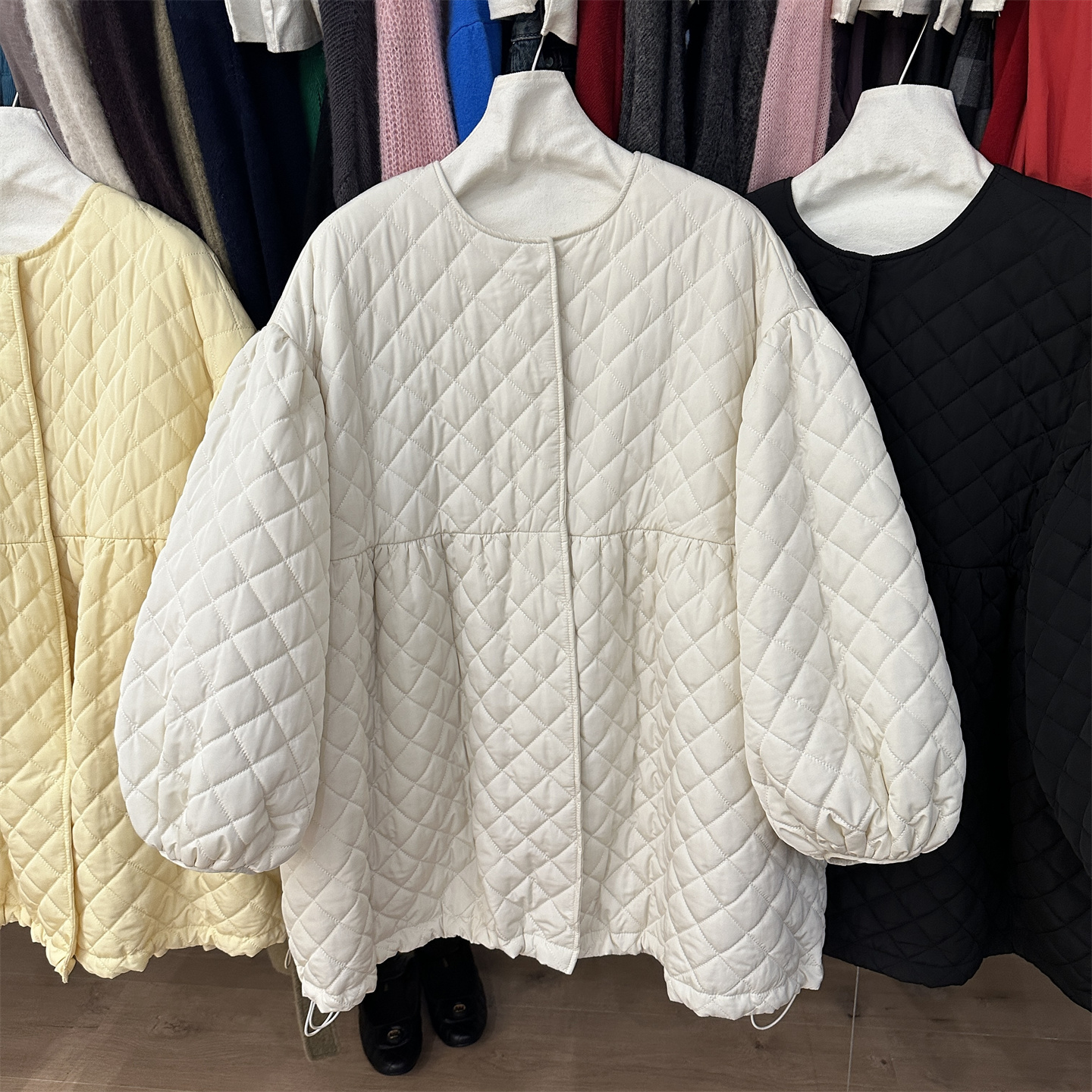 在逃公主棉服秋冬新品菱格绗棉中长款泡芙外套小个子棉裙连衣裙女