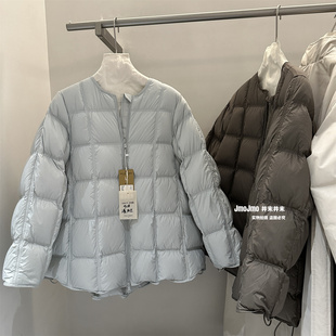 老钱风高品质90白鸭绒大方块羽绒服冬款保暖一手长外套圆领面包服