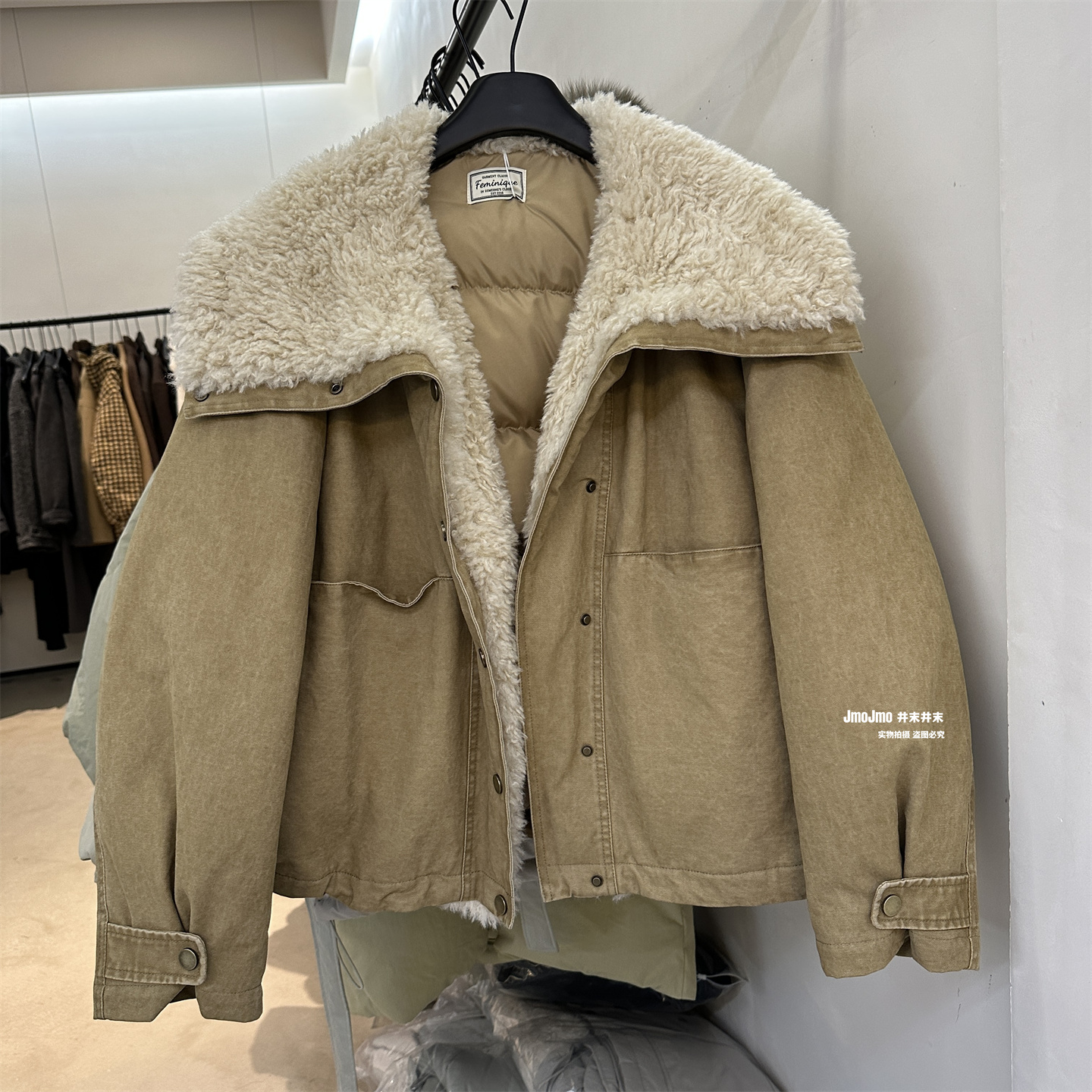 毛毛大翻领羽绒服派克