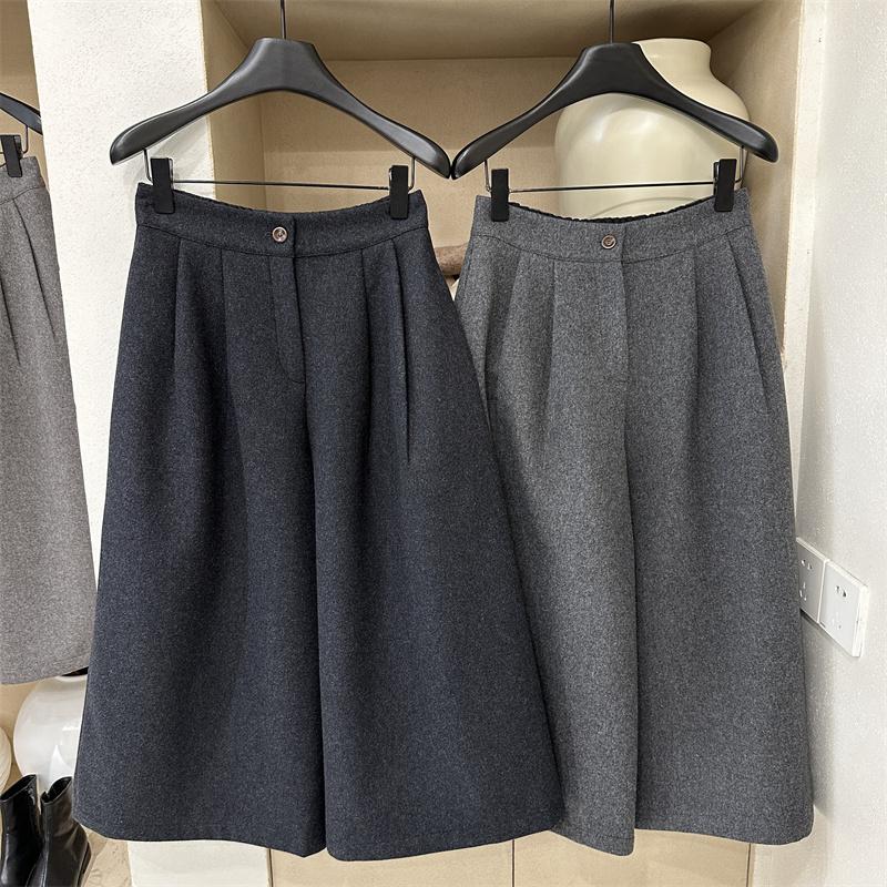 加绒70%羊毛呢时髦八分裤女冬季韩版百搭宽松阔腿裤休闲裤子靴裤