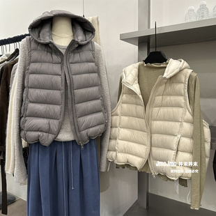 韩版软糯排骨羽绒马甲女连帽短款外套冬季保暖90白鸭绒羽绒背心