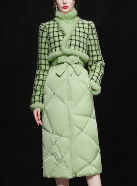 冬季新款时尚减龄双面呢大翻领兔子绣花直充90绒羽绒服外套女