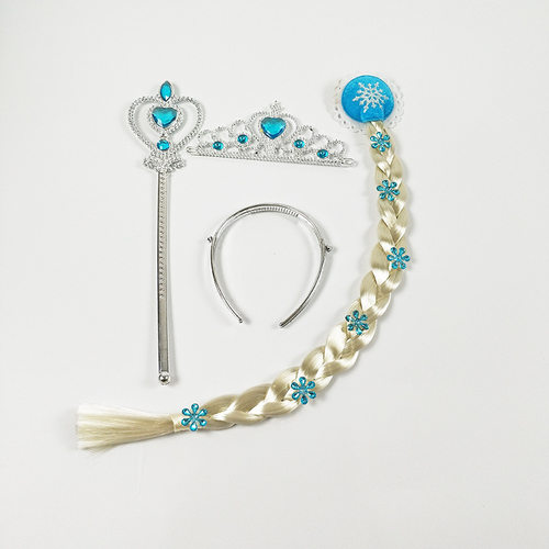 冰雪奇缘皇冠套装艾莎皇冠魔法棒假发辫子三件套儿童头饰舞台表演