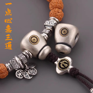 复古磨砂一点心意三通手串藏式佛头顶珠配件嵌铜水滴一体式隔珠片