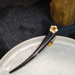 圆梅新年款发簪深海黄蝶贝玛瑙流苏盘发簪子可爱13厘米短款儿童